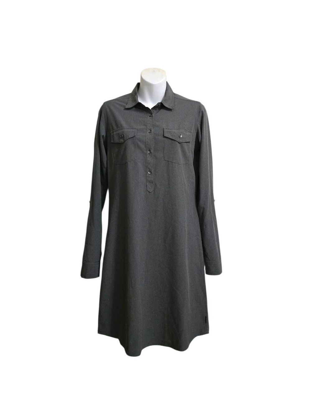 Eddie Bauer Gray Long Roll Tab Sleeve Polo Shift Dress Sz XS